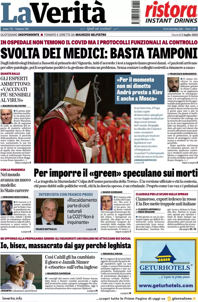 Prime pagine giornali 5 luglio 2022: pace Conte-Draghi in cambio del Reddito