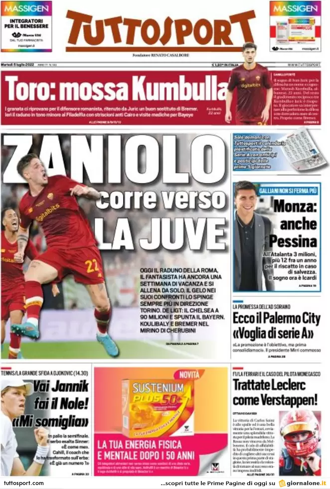Prime pagine giornali sportivi del 5 luglio: il Milan ha scelto De Ketelaere