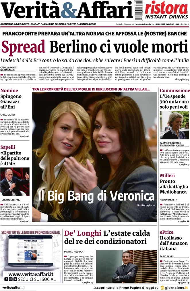 Prime pagine giornali economici 5 luglio 2022: gas a rischio, i prezzi volano