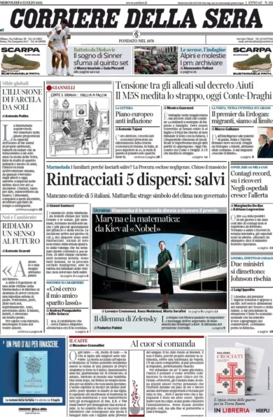 Prime pagine giornali 6 luglio 2022: il M5s vuole la rottura, mossa del Pd
