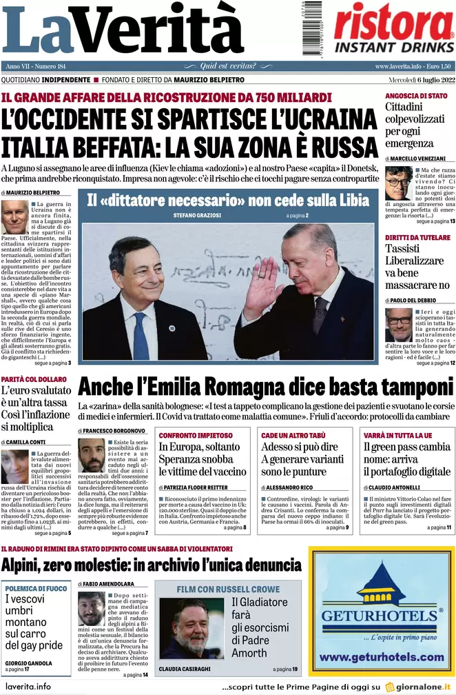 Prime pagine giornali 6 luglio 2022: il M5s vuole la rottura, mossa del Pd