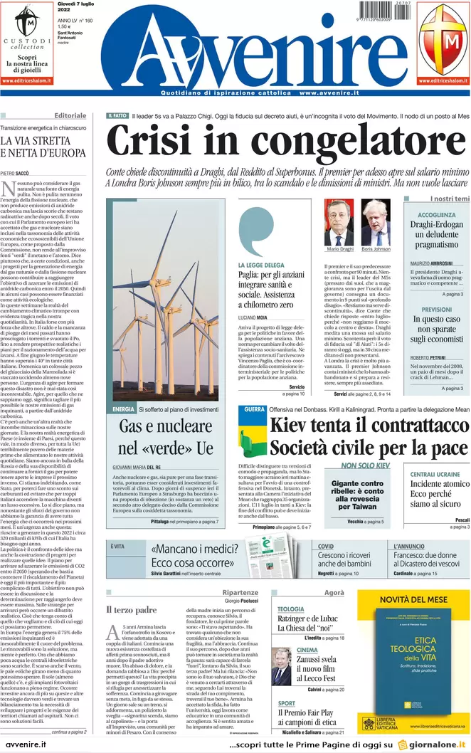 Prime pagine giornali 7 luglio 2022: M5s, nuovo ultimatum: risposte a luglio