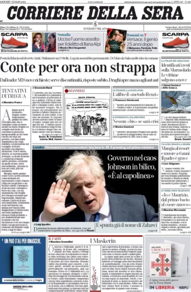 Prime pagine giornali 7 luglio 2022: M5s, nuovo ultimatum: risposte a luglio