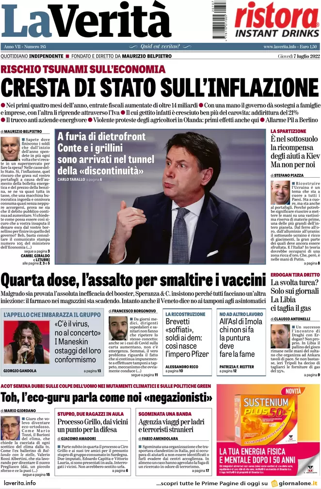 Prime pagine giornali 7 luglio 2022: M5s, nuovo ultimatum: risposte a luglio