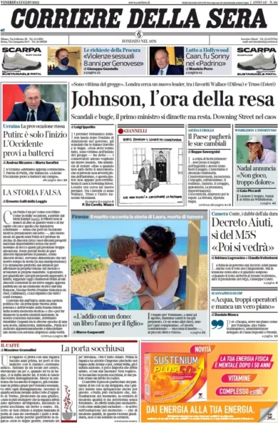 Prime pagine giornali 8 luglio 2022: Ema: “Subito la quarta dose agli over 60”