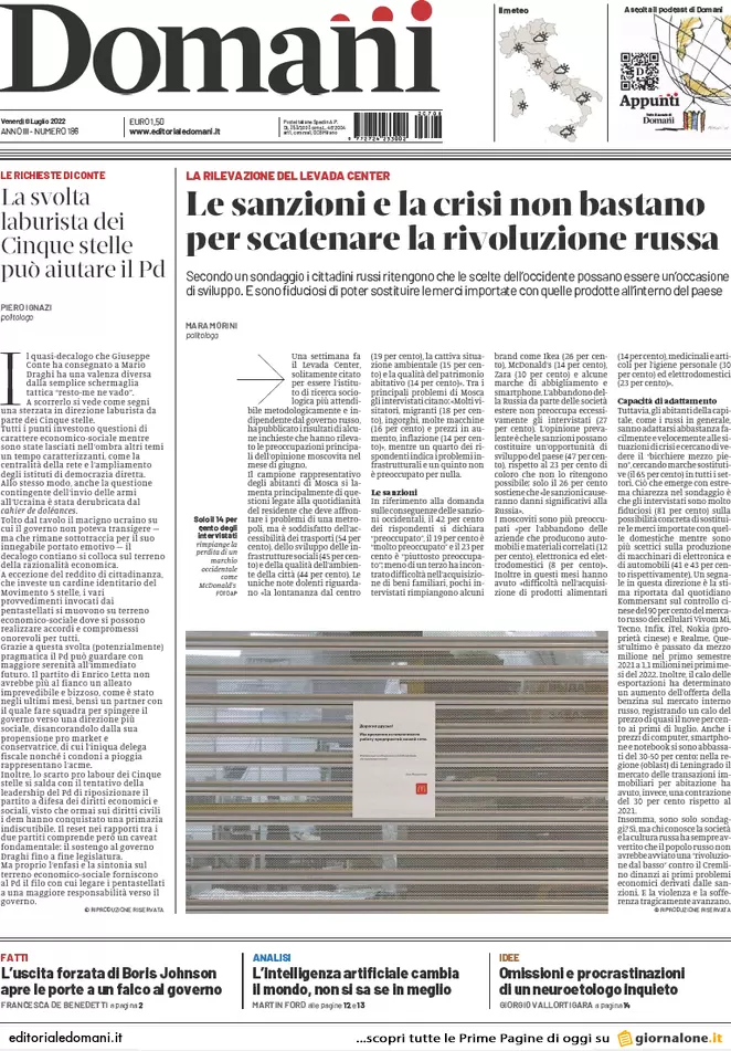 Prime pagine giornali 8 luglio 2022: Ema: “Subito la quarta dose agli over 60”