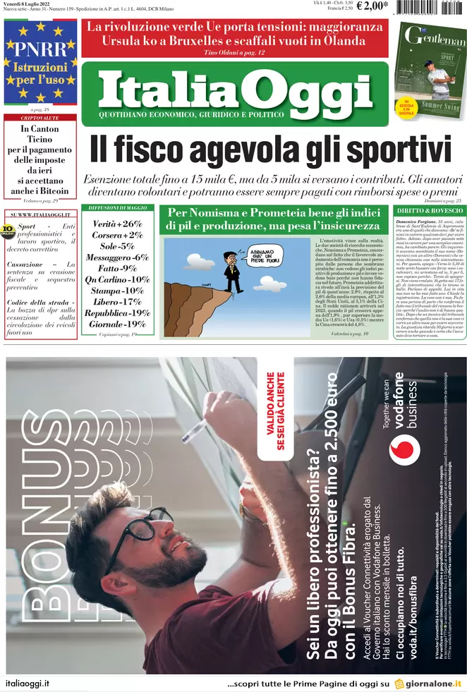 Prime pagine giornali economici 8 luglio 2022: così Putin scavalca le sanzioni