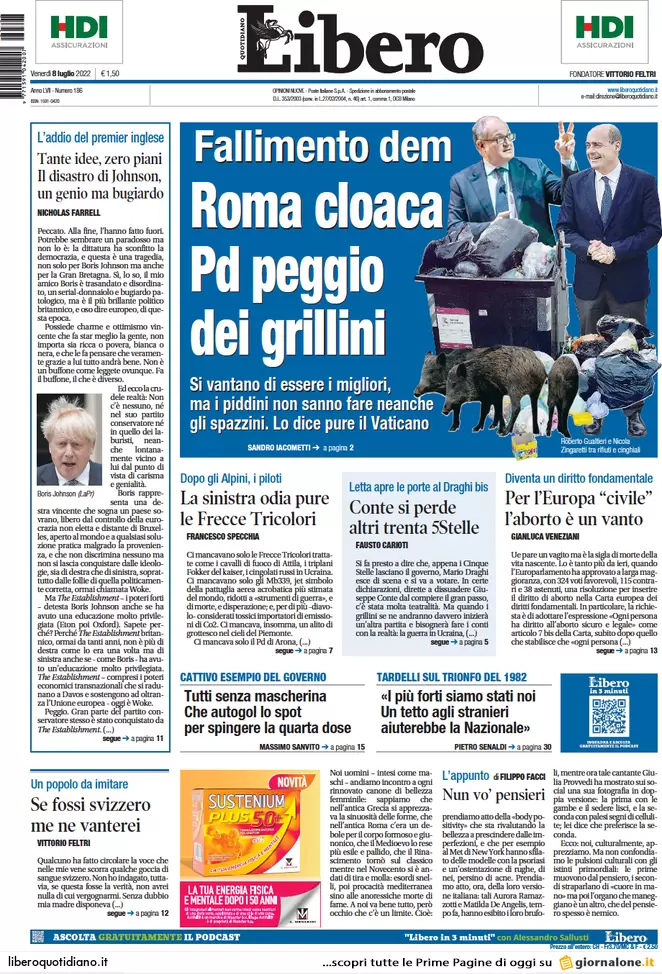 Prime pagine giornali 8 luglio 2022: Ema: “Subito la quarta dose agli over 60”