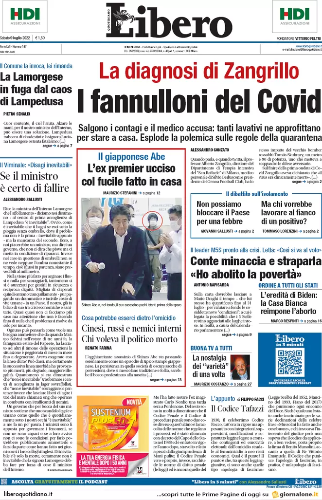 Prime pagine giornali 9 luglio 2022: il Giappone sotto choc per l’omicidio Abe
