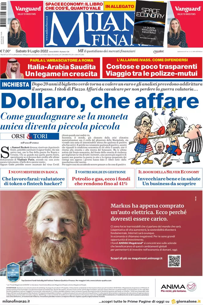 Prime pagine giornali economici 9 luglio 2022: produzione in calo e guaio A24
