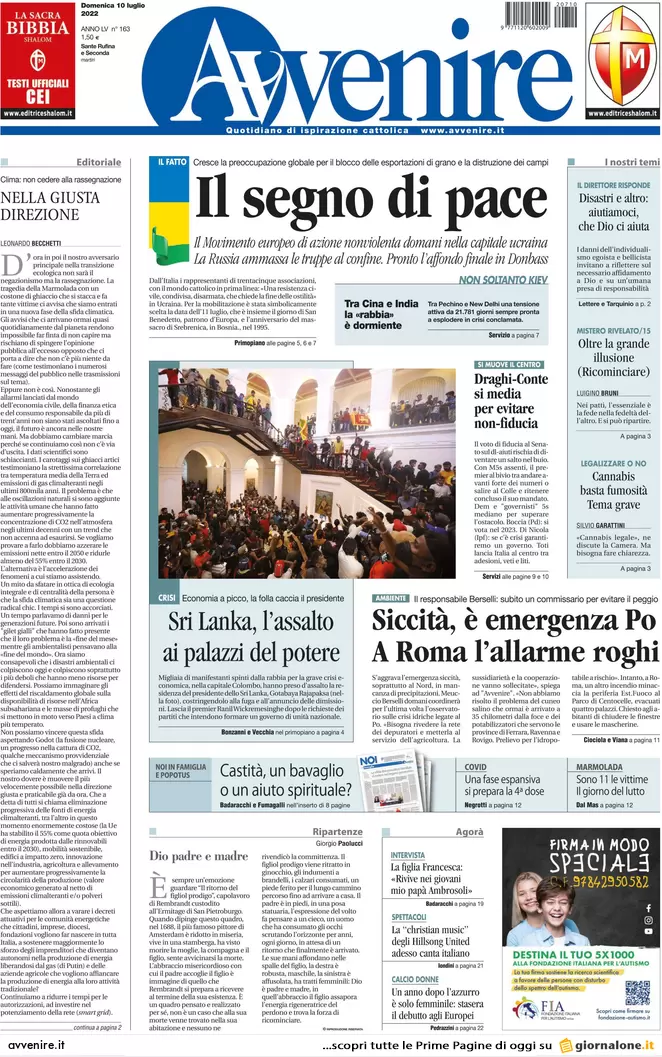 Prime pagine giornali 10 luglio 2022. Ondata estiva di Covid, caro energia e..