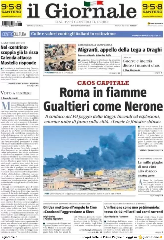Prime pagine giornali 10 luglio 2022. Ondata estiva di Covid, caro energia e..