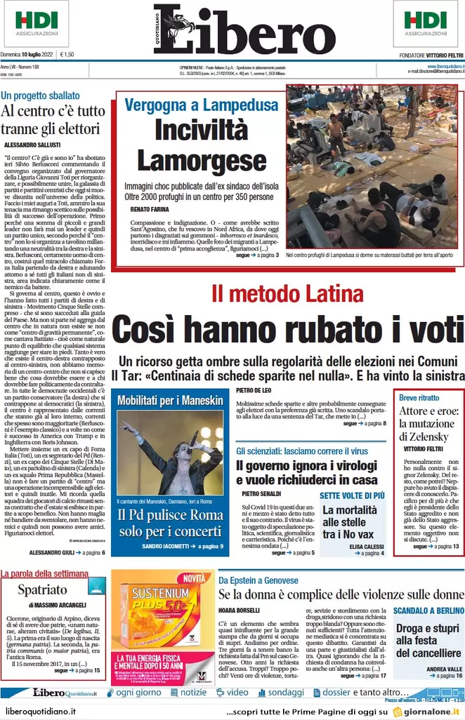 Prime pagine giornali 10 luglio 2022. Ondata estiva di Covid, caro energia e..