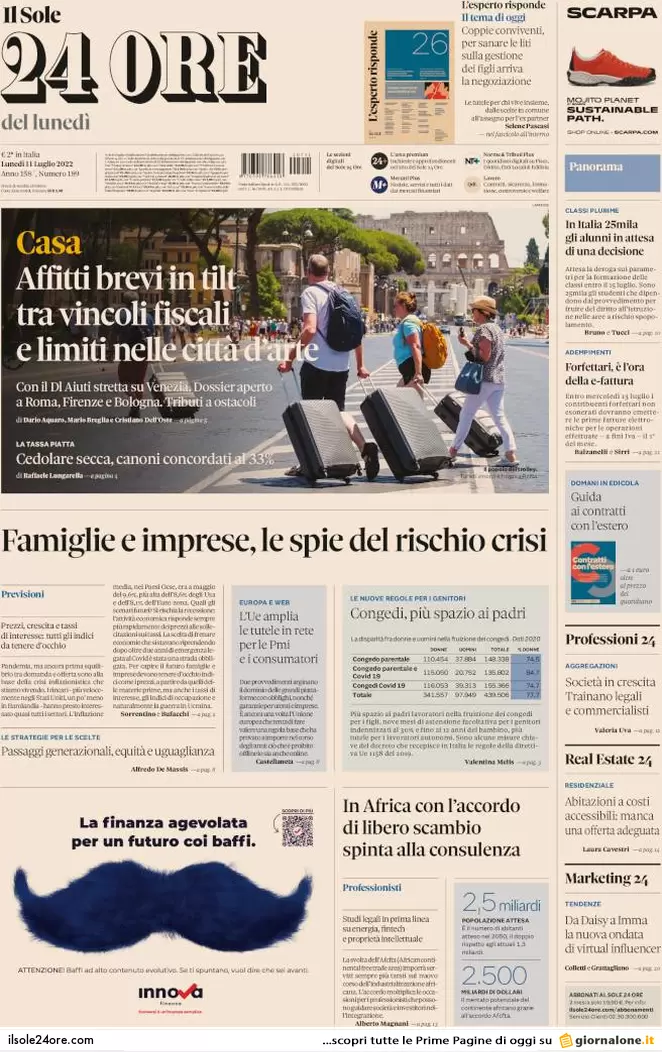 Prime pagine giornali 11 luglio 2022: Draghi, il suo consenso sta crollando