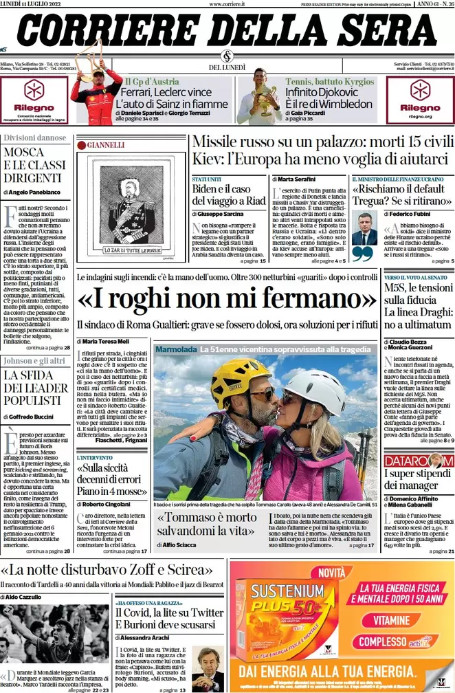 Prime pagine giornali 11 luglio 2022: Draghi, il suo consenso sta crollando Prime pagine giornali 11 luglio 2022: Draghi, il suo consenso sta crollando