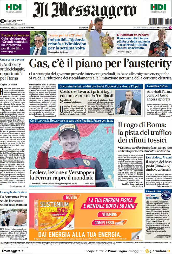 Prime pagine giornali 11 luglio 2022: Draghi, il suo consenso sta crollando