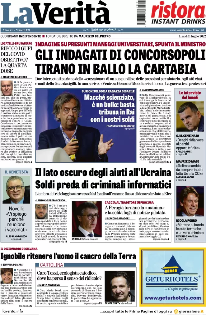 Prime pagine giornali 11 luglio 2022: Draghi, il suo consenso sta crollando