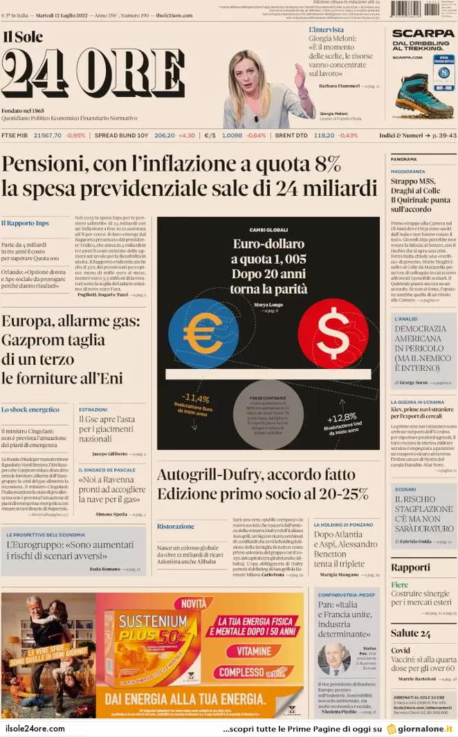 Prime pagine giornali 12 luglio 2022. Draghi, 13 mld per convincere Conte