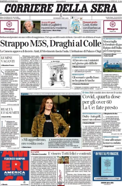 Prime pagine giornali 12 luglio 2022. Draghi, 13 mld per convincere Conte