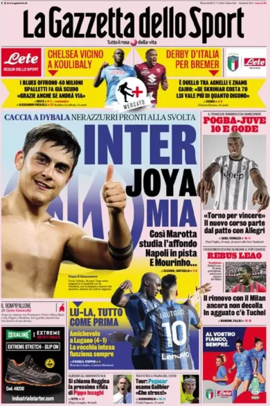 Prime pagine giornali sportivi 13 luglio. Chelsea, super offerta per Leao