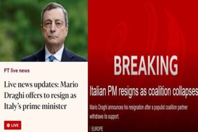 Draghi si dimette, dalla Bbc alla City: l’annuncio fa il giro del mondo