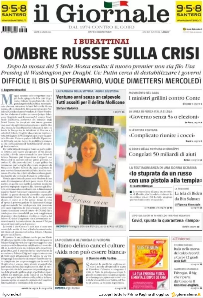 Prime pagine giornali 16 luglio 2022. Usa-Ue vogliono Draghi, Putin la crisi