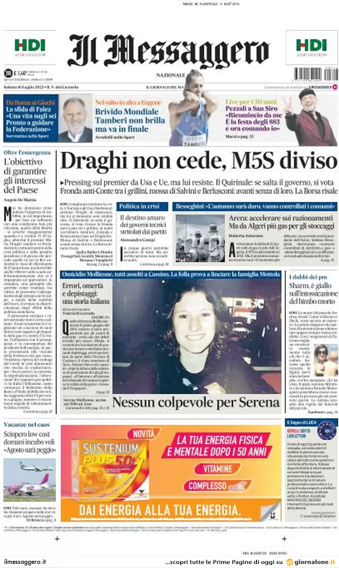 Prime pagine giornali 16 luglio 2022. Usa-Ue vogliono Draghi, Putin la crisi