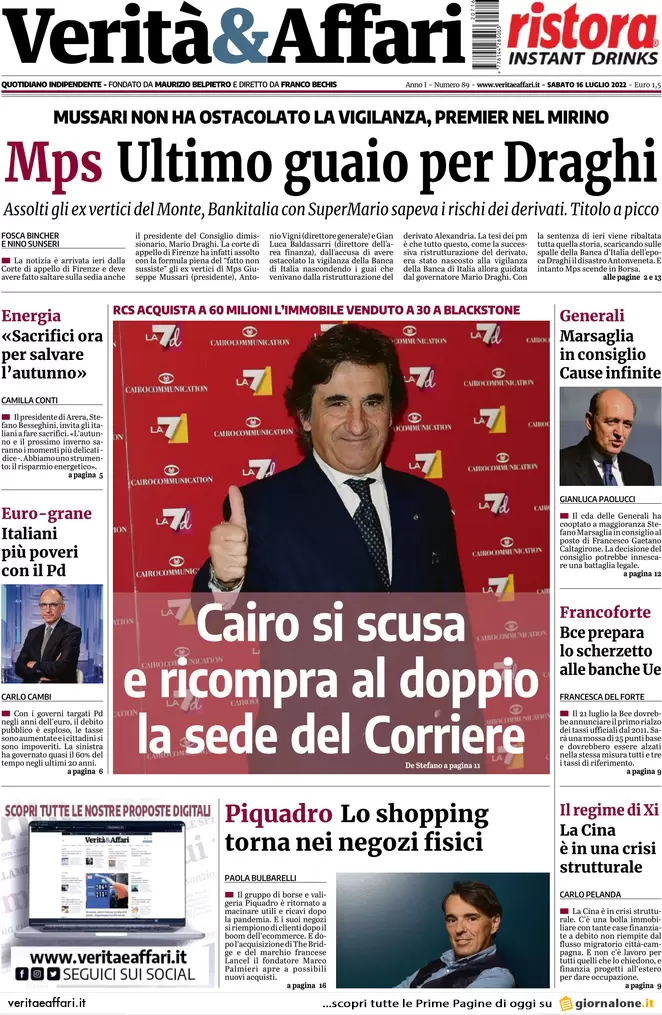 Prime pagine giornali economici 16 luglio. Cina in frenata per i lockdown