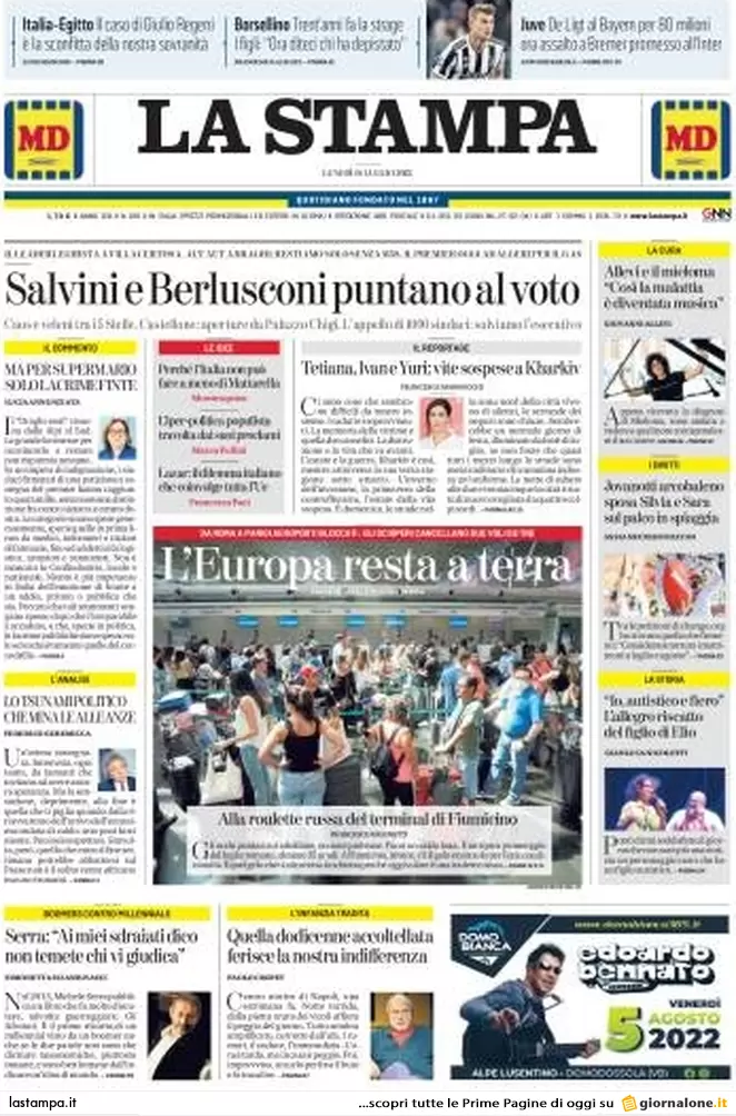 Prime pagine giornali 18 luglio 2022. Nuova scissione M5s, voto più vicino