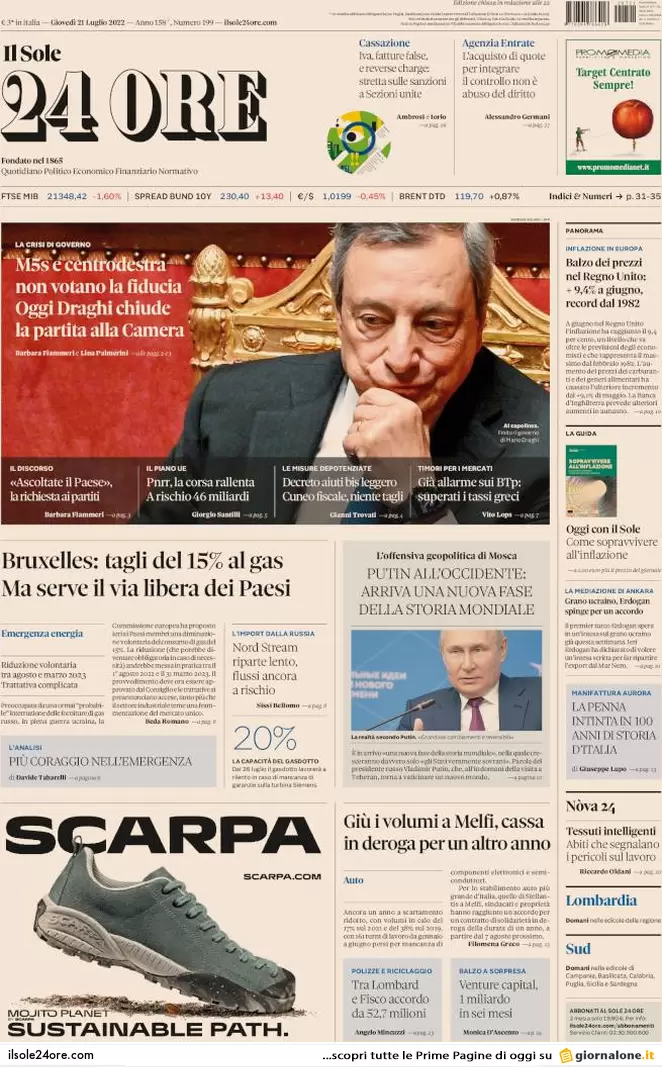 Prime pagine giornali economici 21 luglio. Contributi Inps, versamenti ko Prime pagine giornali economici 21 luglio. Contributi Inps, versamenti ko
