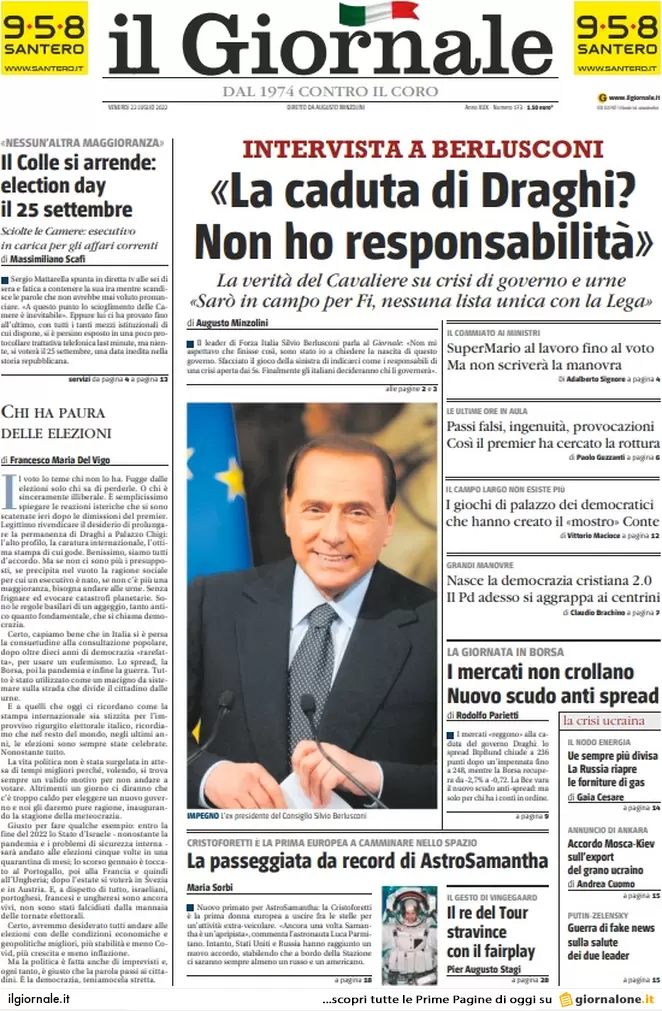 Prime pagine giornali 22 luglio 2022: Via alle grandi manovre verso il voto