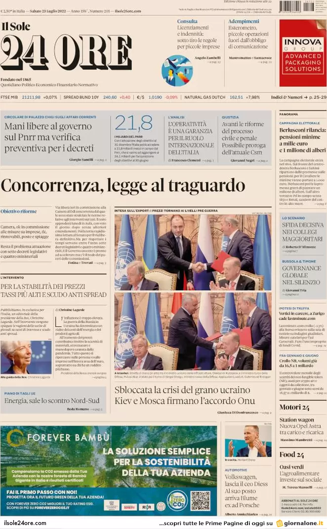 Prime pagine giornali economici 23 luglio. Addio riforma fiscale, finanza Papa Prime pagine giornali economici 23 luglio. Addio riforma fiscale, finanza Papa