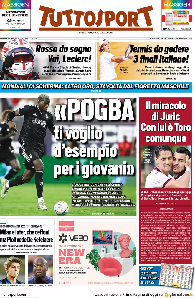 Prime pagine giornali 24 luglio 2022. Sfida finale nel M5s, missili sul grano