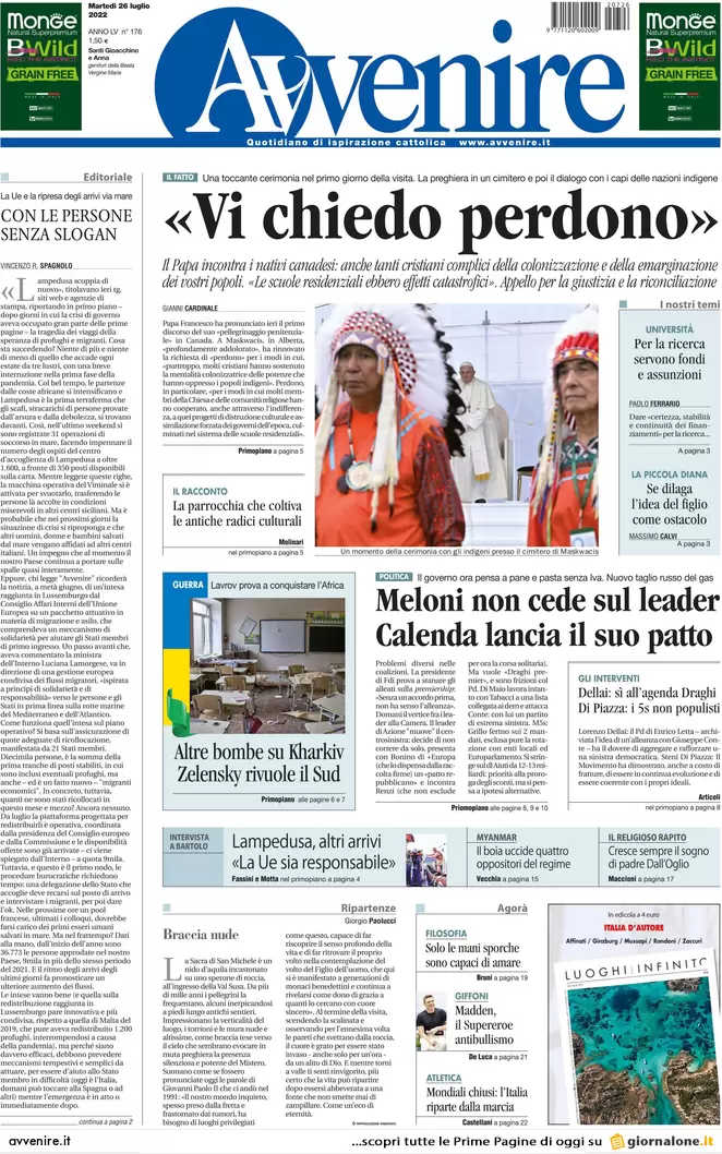 Prime pagine giornali 26 luglio 2022. Diktat di Meloni, mezza Fi da Calenda
