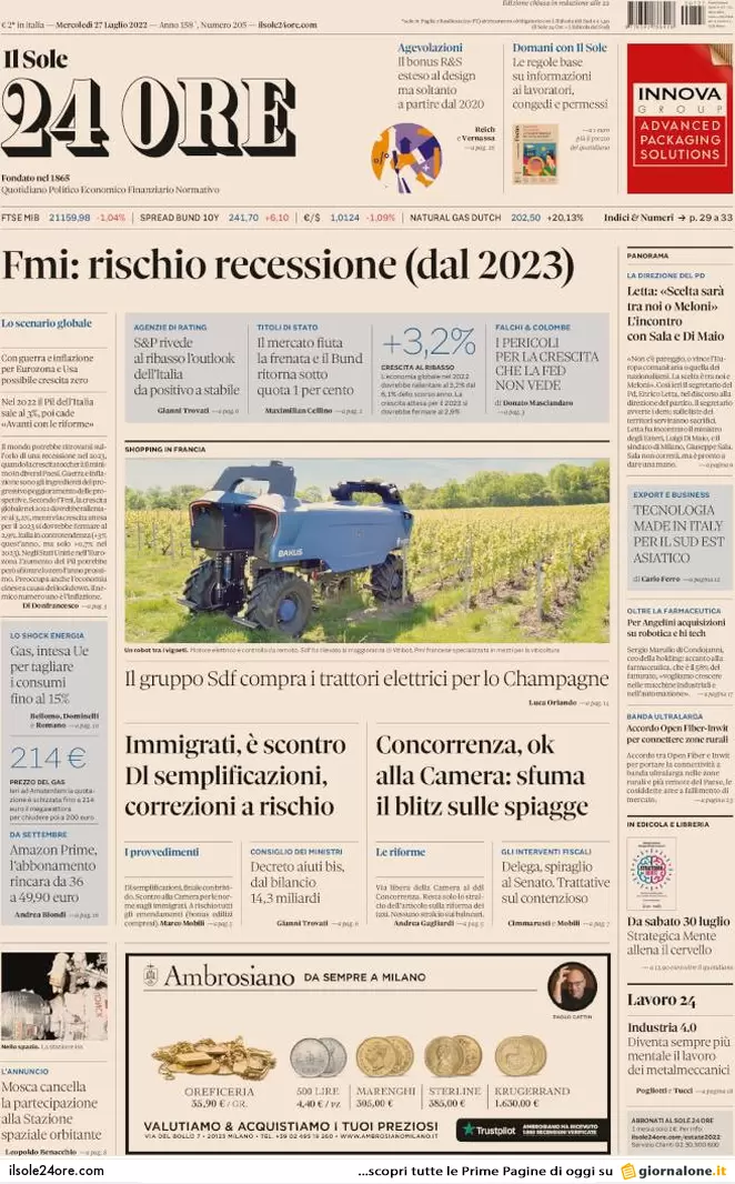 Prime pagine giornali 27 luglio 2022. Coalizioni in cerca d’autore (e premier) Prime pagine giornali 27 luglio 2022. Coalizioni in cerca d’autore (e premier)