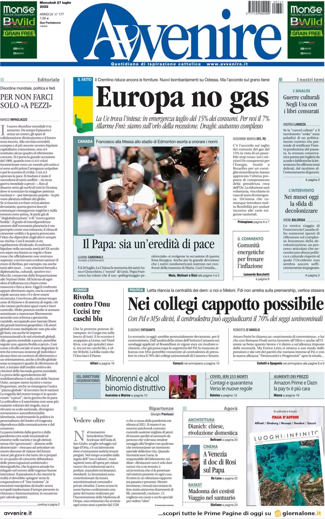 Prime pagine giornali 27 luglio 2022. Coalizioni in cerca d’autore (e premier) Prime pagine giornali 27 luglio 2022. Coalizioni in cerca d’autore (e premier)