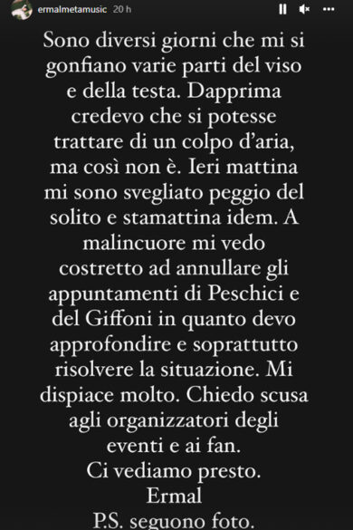 Ermal Meta: Ancora sconosciute le cause della malattia. Le foto choc