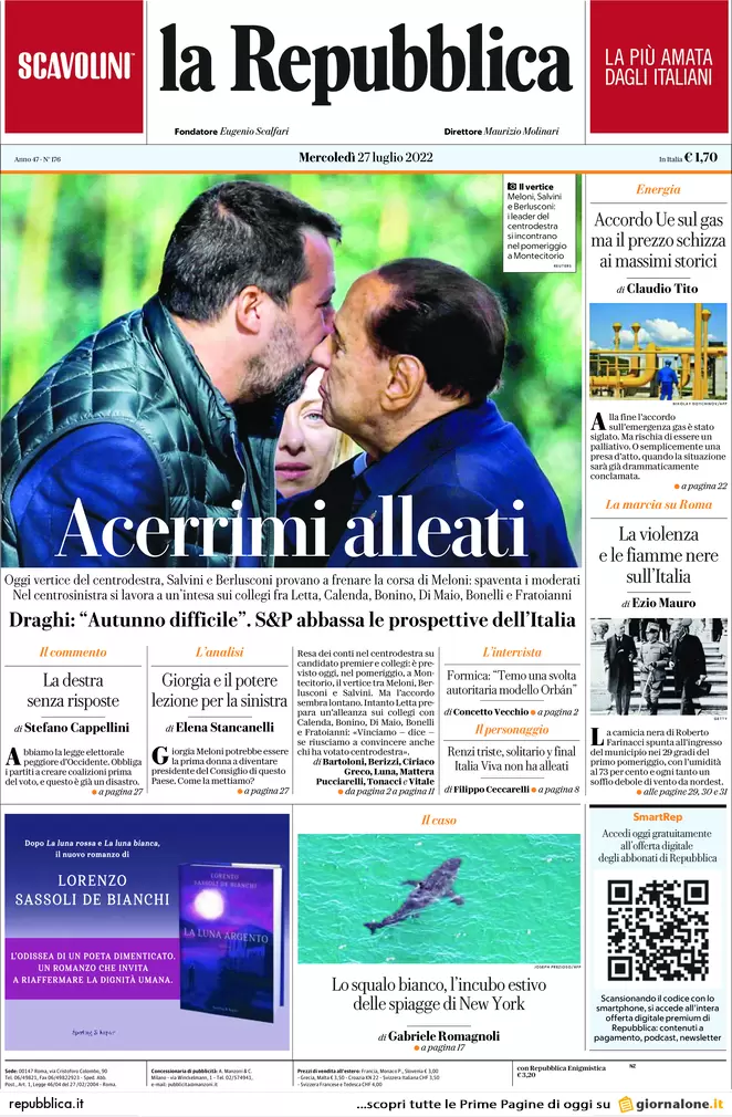 Prime pagine giornali 27 luglio 2022. Coalizioni in cerca d’autore (e premier) Prime pagine giornali 27 luglio 2022. Coalizioni in cerca d’autore (e premier)