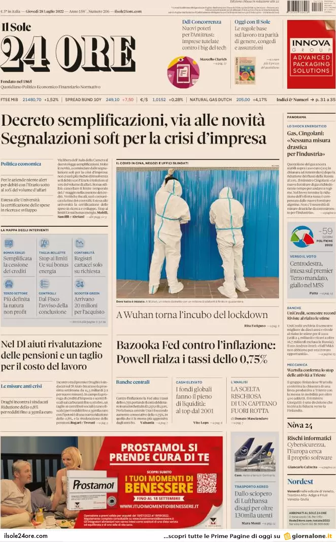 Prime pagine giornali 28 luglio 2022. Accordo a destra, si tratta a sinistra Prime pagine giornali 28 luglio 2022. Accordo a destra, si tratta a sinistra
