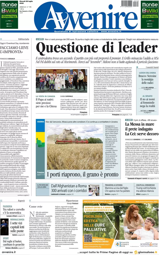 Prime pagine giornali 28 luglio 2022. Accordo a destra, si tratta a sinistra Prime pagine giornali 28 luglio 2022. Accordo a destra, si tratta a sinistra