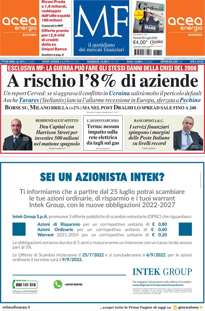 Prime pagine giornali economici 29 luglio. Recessione Usa e austerity tedesca Prime pagine giornali economici 29 luglio. Recessione Usa e austerity tedesca