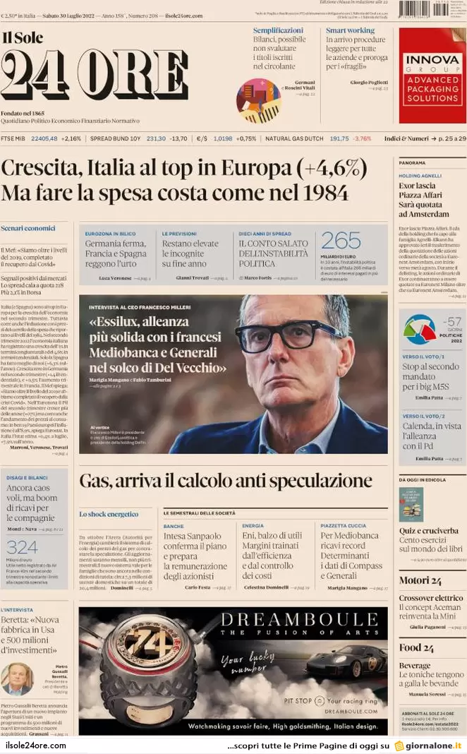 Prime pagine giornali 30 luglio 2022. Grillo licenzia, Calenda svuota Fi e…