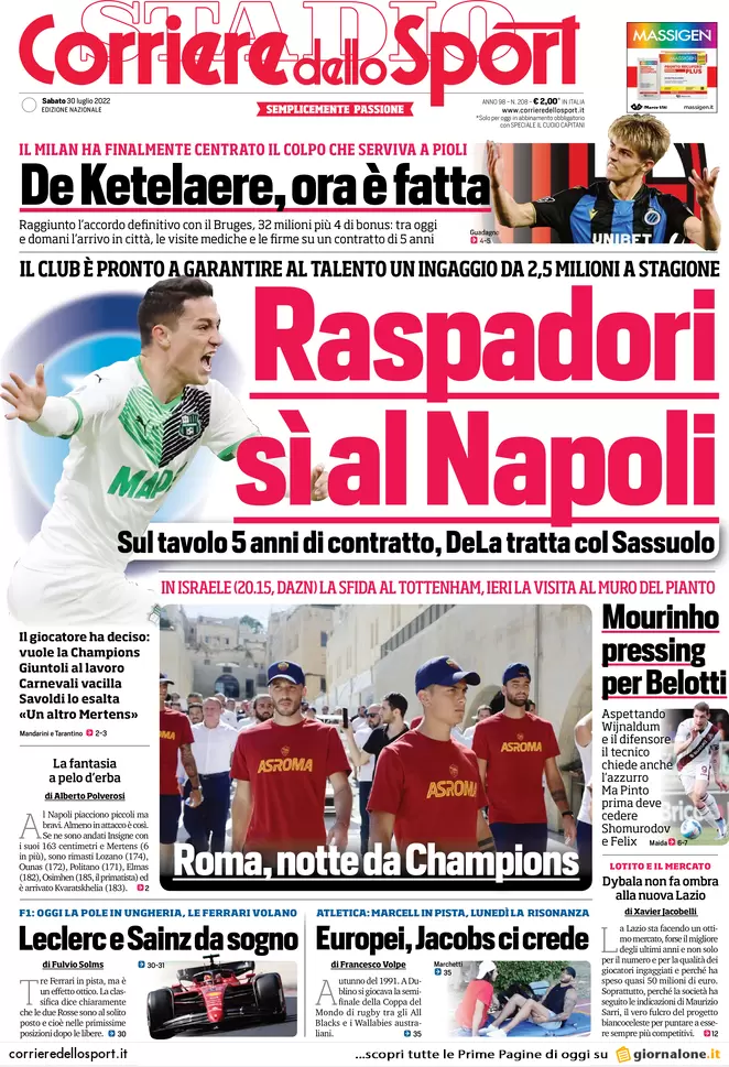 Prime pagine giornali 30 luglio 2022. Grillo licenzia, Calenda svuota Fi e…