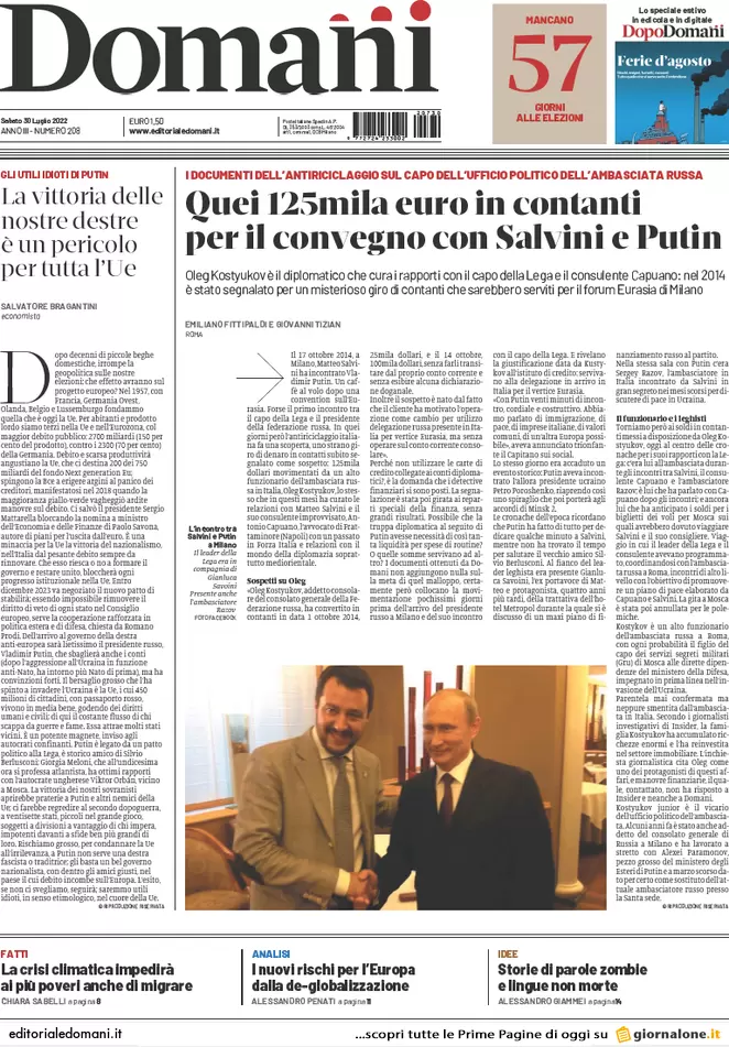 Prime pagine giornali 30 luglio 2022. Grillo licenzia, Calenda svuota Fi e…