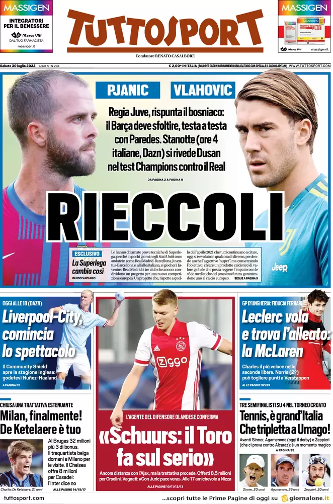 Prime pagine giornali 30 luglio 2022. Grillo licenzia, Calenda svuota Fi e…