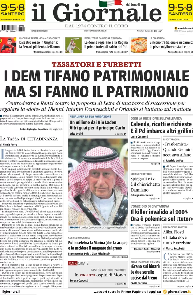 Prime pagine dei giornali 1 agosto 2022. Letta-Calenda, alleanza in bilico