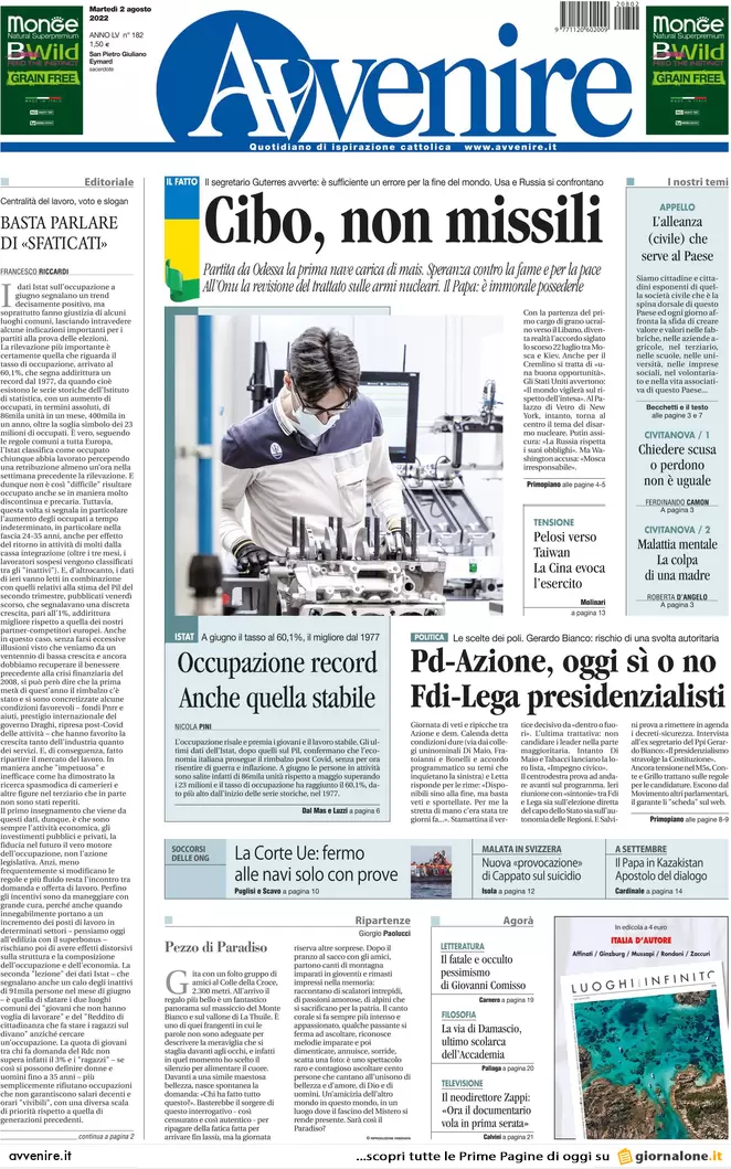 Prime pagine dei giornali 2 agosto 2022. Letta si fa bullizzare da Calenda