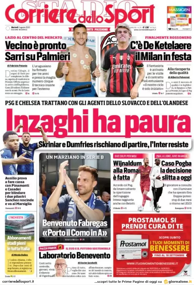 Prime pagine dei giornali 2 agosto 2022. Letta si fa bullizzare da Calenda
