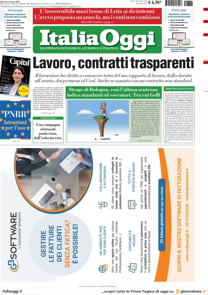 Prime pagine giornali economici 2 agosto. Flop extra profitti, buco da 9 mld