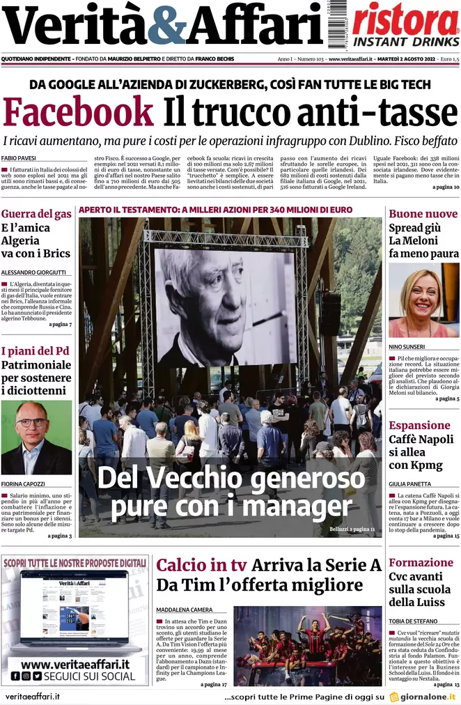 Prime pagine giornali economici 2 agosto. Flop extra profitti, buco da 9 mld